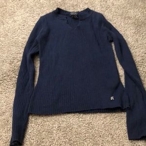 American Eagle Navy Ribbed V-Neck Cotton Sweater Sz. S